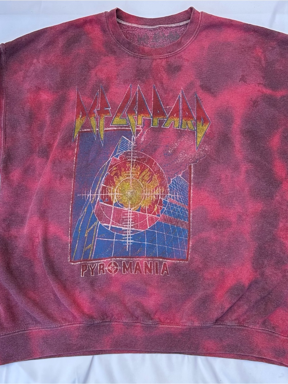 Def Leppard Pyromania Crewneck Sweatshirt Red Black Tie Dye